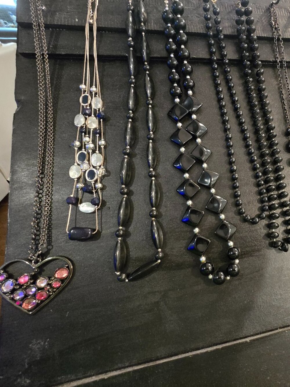 Vintage Costume Jewelry Statement Necklace Lot 8 Piece Black Silver Blue